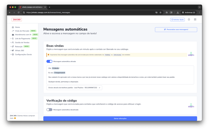 mensagens automaticas catalogo